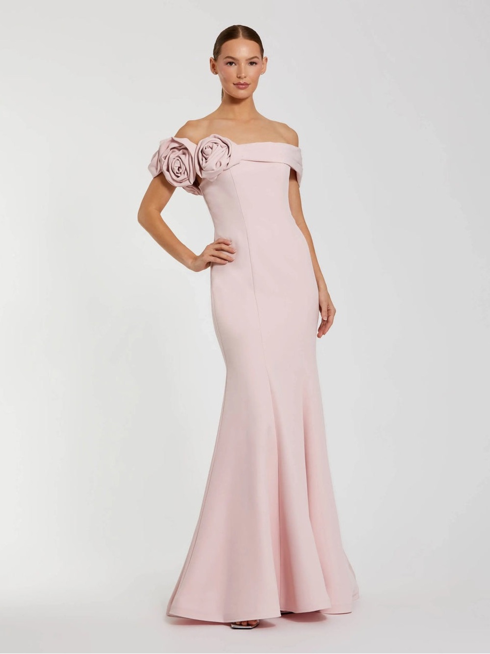 Mac Duggal 21104 Pink Off The Shoulder Crepe Mermaid Gown sz 2